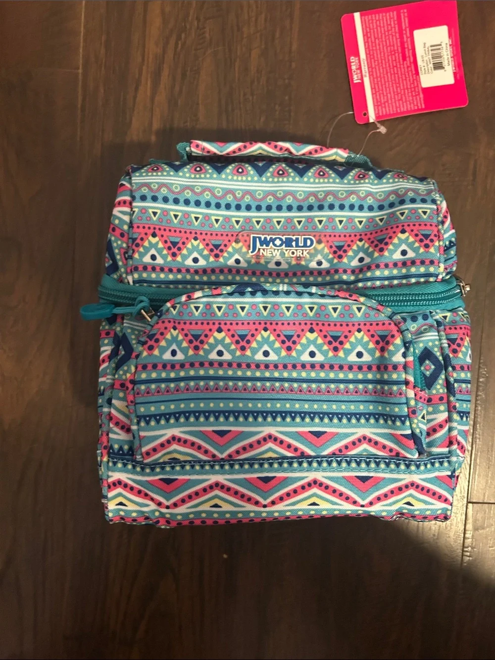 Teal & Pink Patterned Cosmetic Case